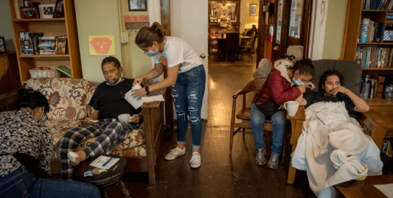 Joseph's House residents being helped by volunteers.